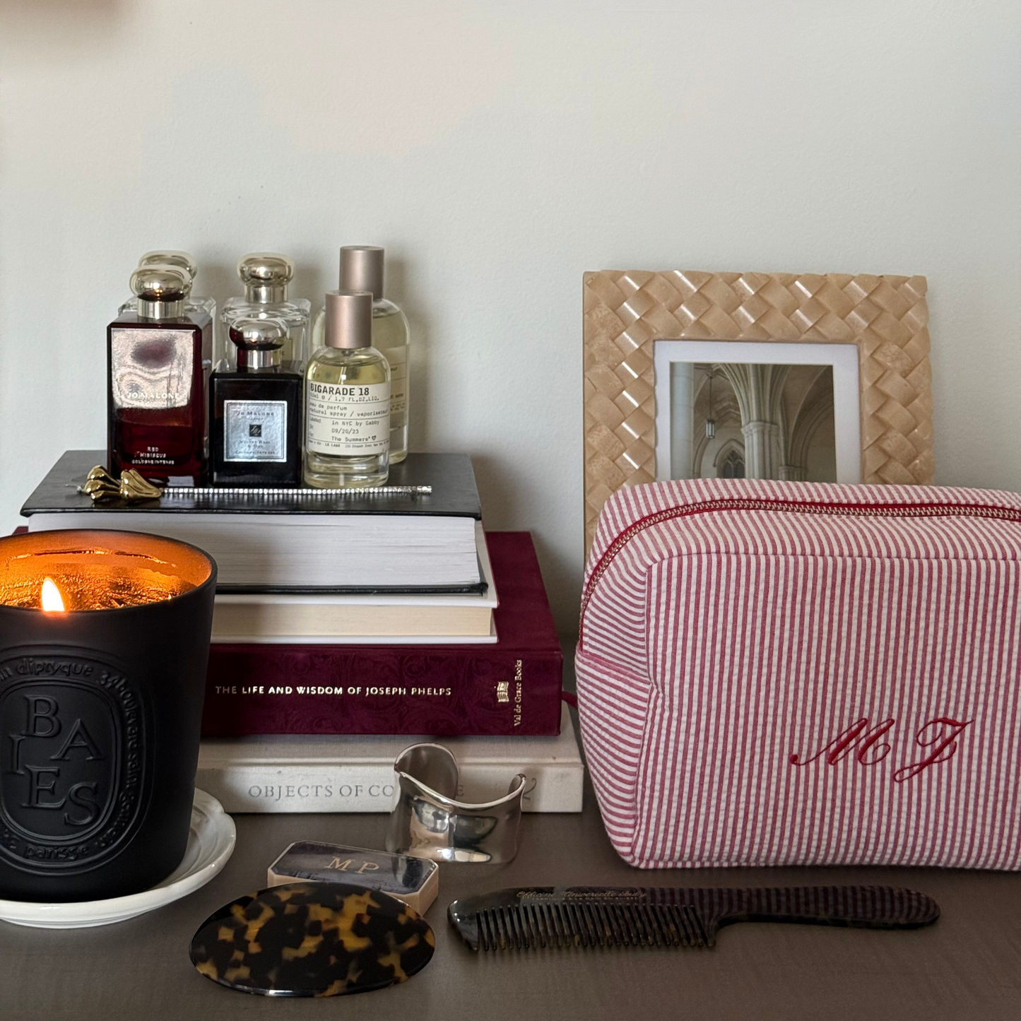 Red Seersucker Cosmetic Bag