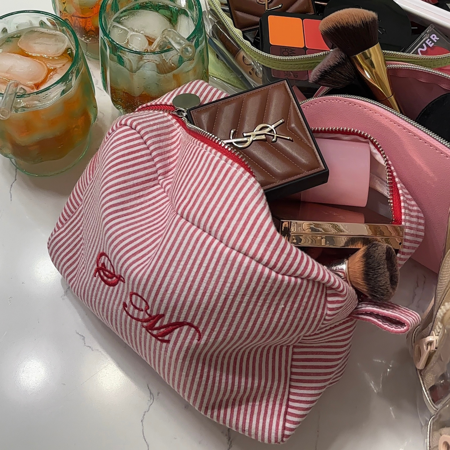 Red Seersucker Cosmetic Bag